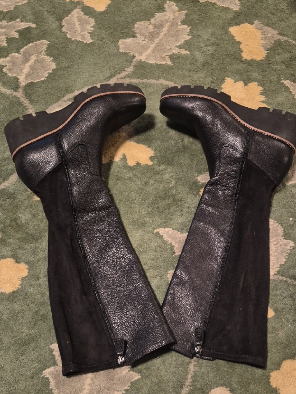 Vionic Black Leather & Suede Over-the-Knee Lug Sole Boots - Picture 2 of 10
